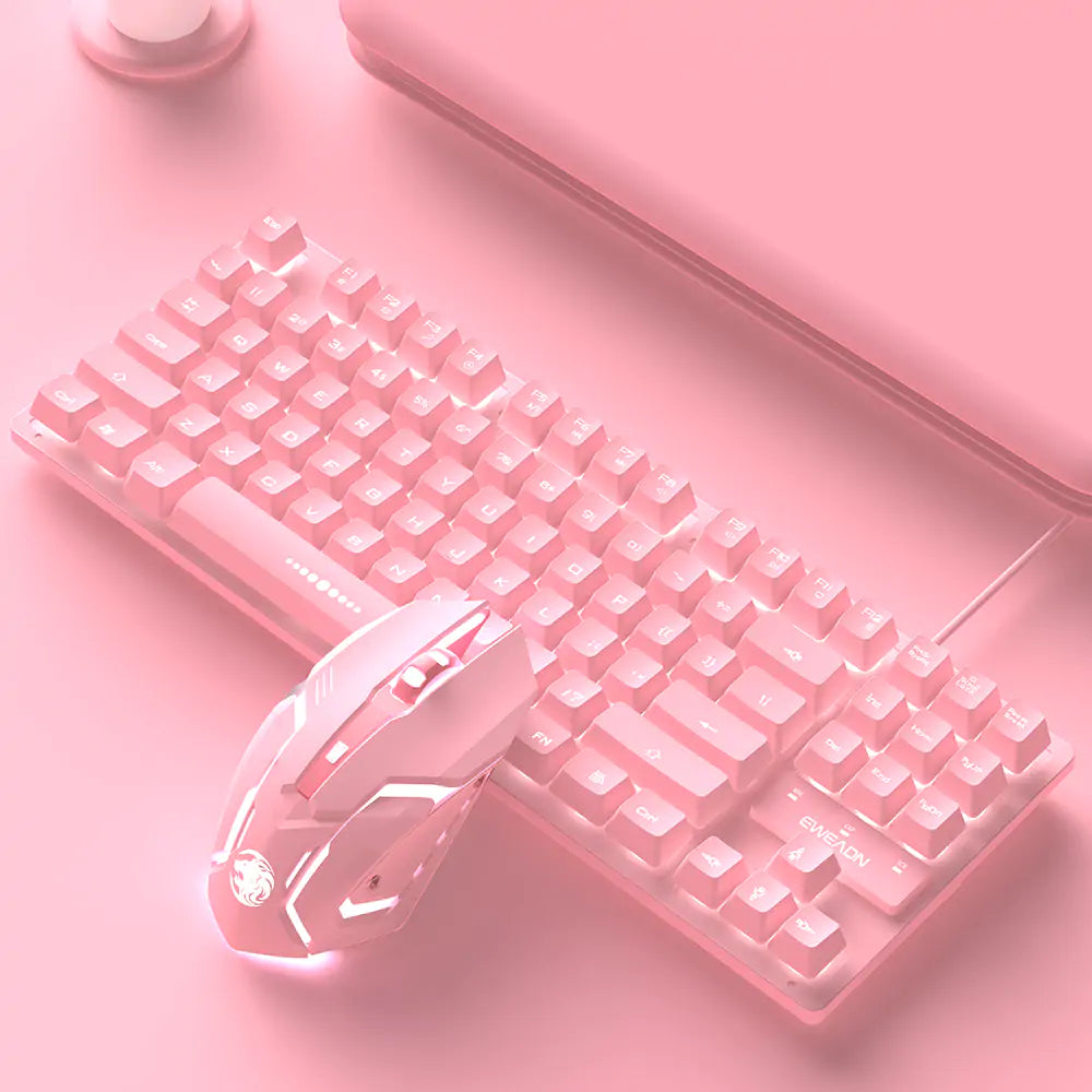 Pretty in Pink Wired Keyboard and Mouse Set